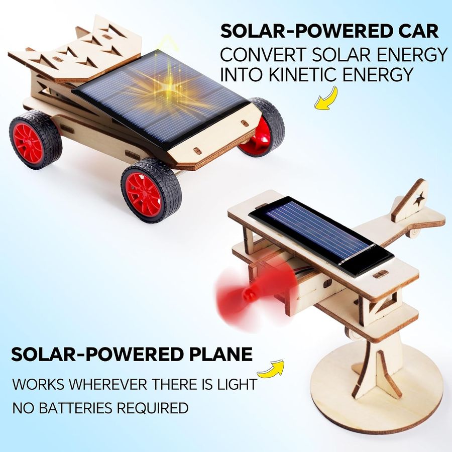 four solar and wind powered wooden stem models view 2