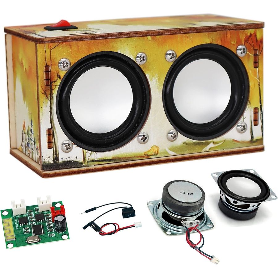 printed wooden bluetooth speaker kit with two drivers
