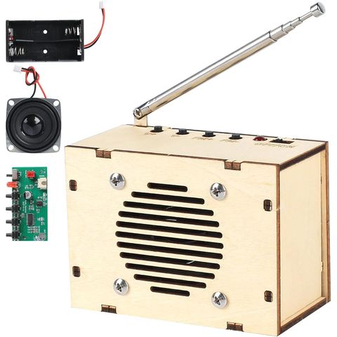 small wooden fm radio kit with telescoping antenna
