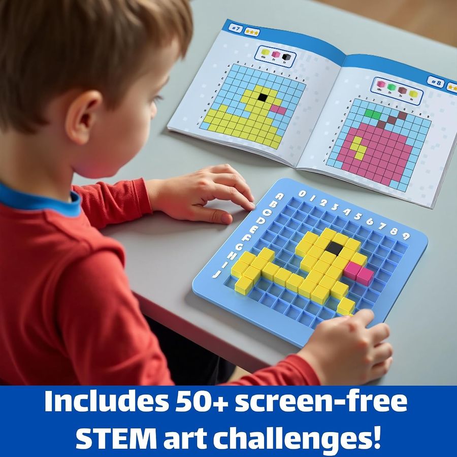 pixel art peg board kit with colored cubes for kids view 2