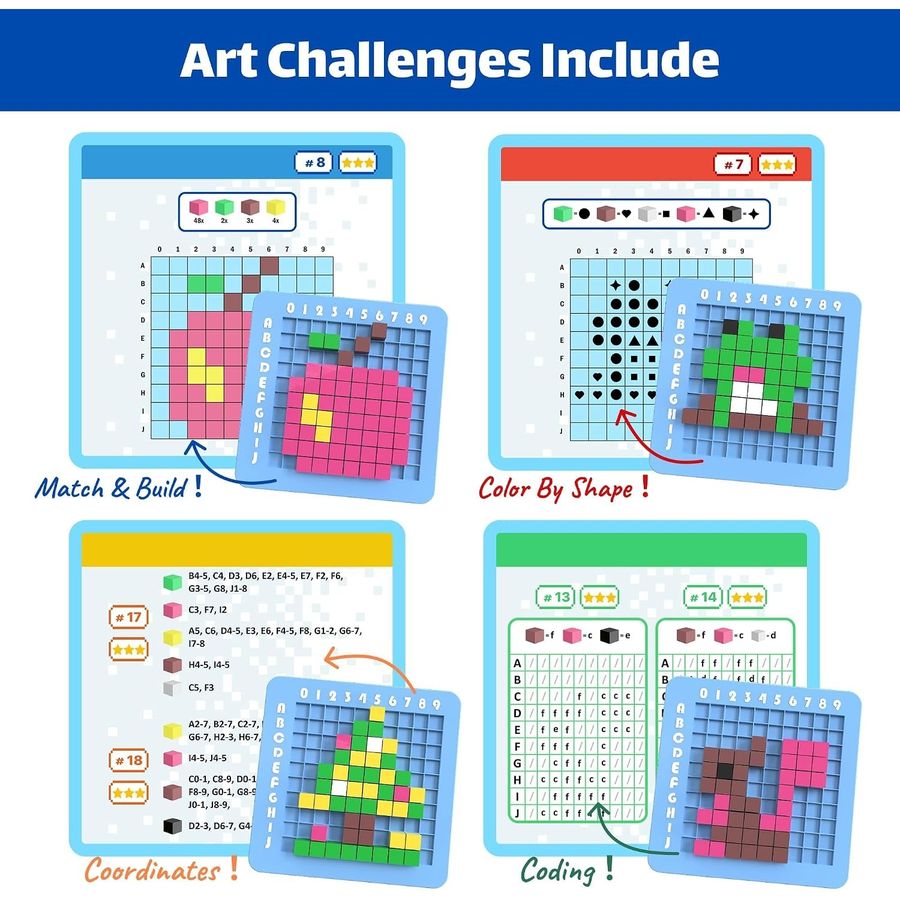 pixel art peg board kit with colored cubes for kids view 3
