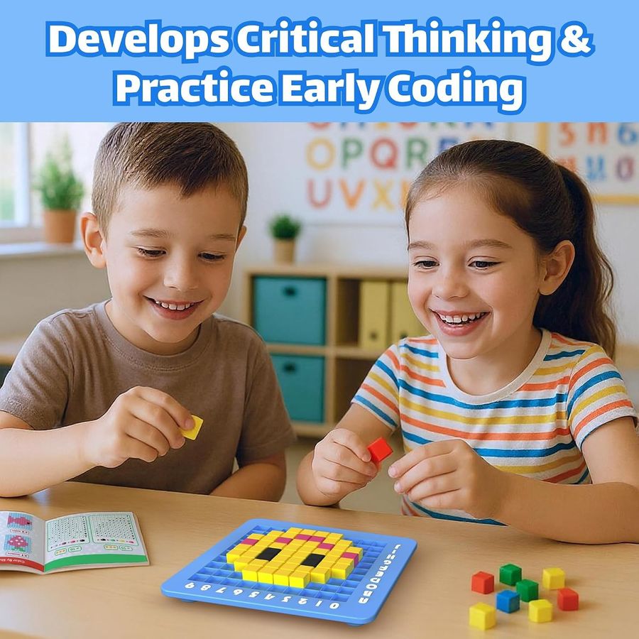 pixel art peg board kit with colored cubes for kids view 4