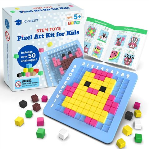 pixel art peg board kit with colored cubes for kids