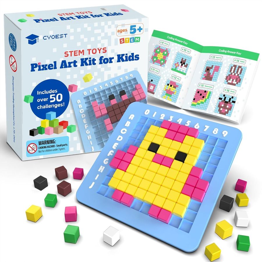 pixel art peg board kit with colored cubes for kids