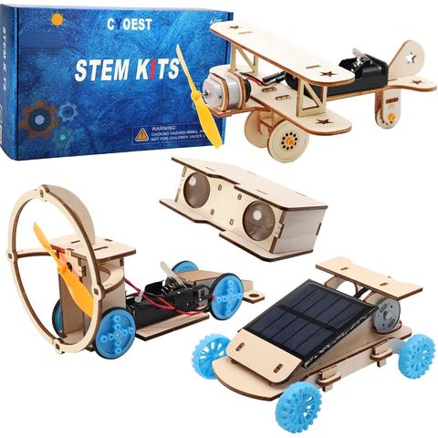 wooden solar racer electric biplane and binoculars kit